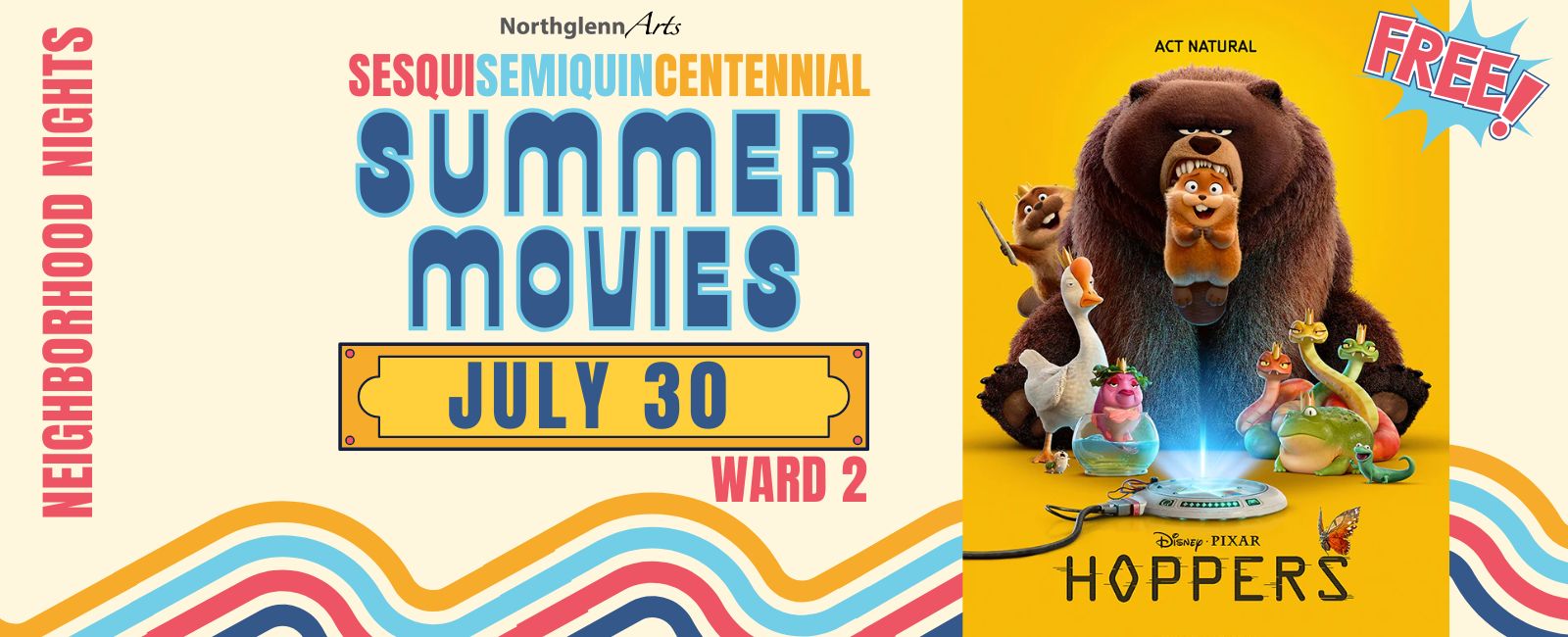 Free summer Movies July 30 Disney Pixar Hoppers Ward 2 Wyco Park